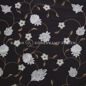 3065M-102 Doupion silk with ornate embroidery black blue 140g 140cm