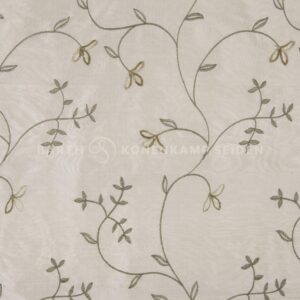 3065M-80 Doupion silk with ornate embroidery white green 140g 140cm