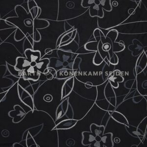 3065M-93 Doupion silk with ornate embroidery black grey 140g 140cm