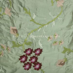 3065M-100 Doupion silk with ornate embroidery green pink 140g 140cm