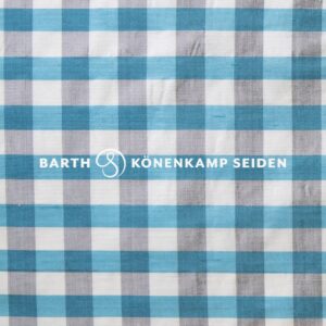 3090B-52 Doupion silk checked white turquoise 115g 137cm